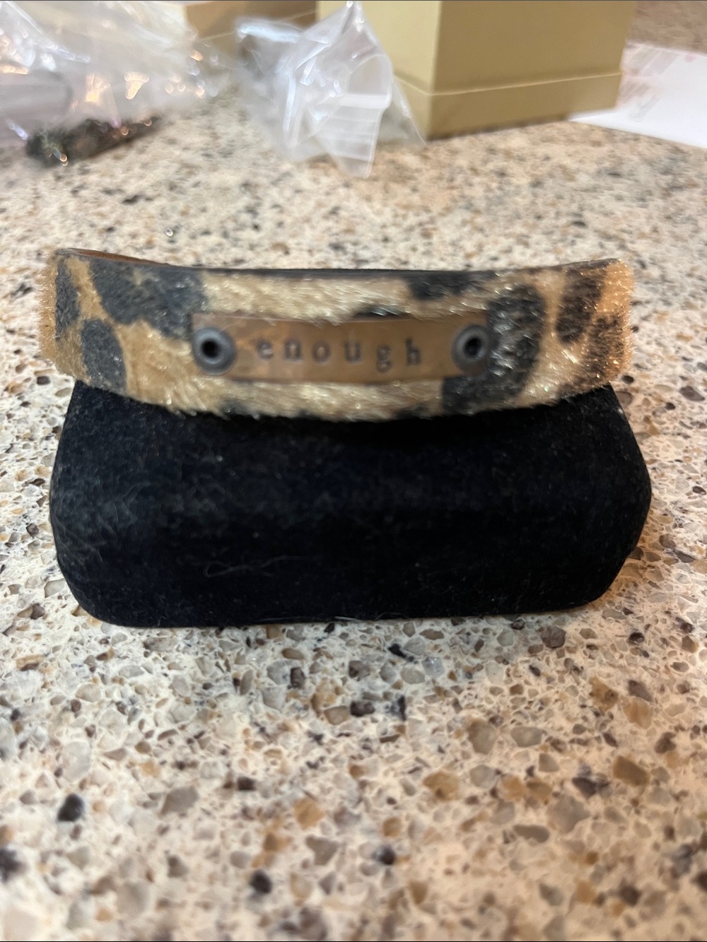 Leopard Print 'Enough' Leather Bracelet